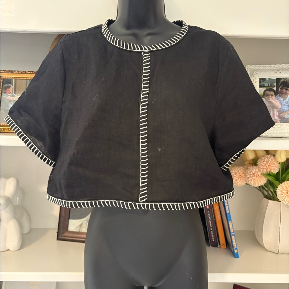 DISSH Black Crop Top with White Accents